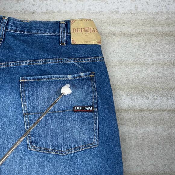 Vintage Skater Wide Leg Jeans Def Jam Medium Wash Baggy Denim Embroidered Y2K - Picture 3 of 5